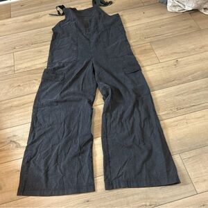 Es.some Cotton Overalls Bib Black Wide Leg Boho Hippie Festival Coastal Beach M